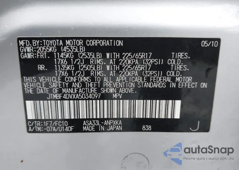 2010 Toyota Rav4 from USA, damaged, VIN JTMBF4DVXA5034097